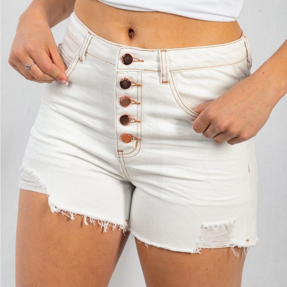 High waisted button up shorts